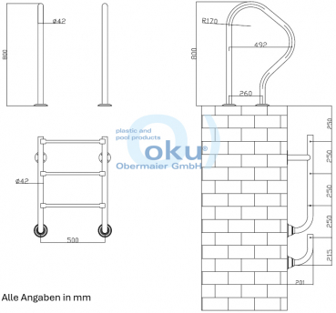 Preview: Schwimmbadleiter Edelstahl V2A zweiteilig
