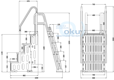 Preview: Pooltreppe 4-Stufen mit 5 Stufiger Leiter für Aufstellpools